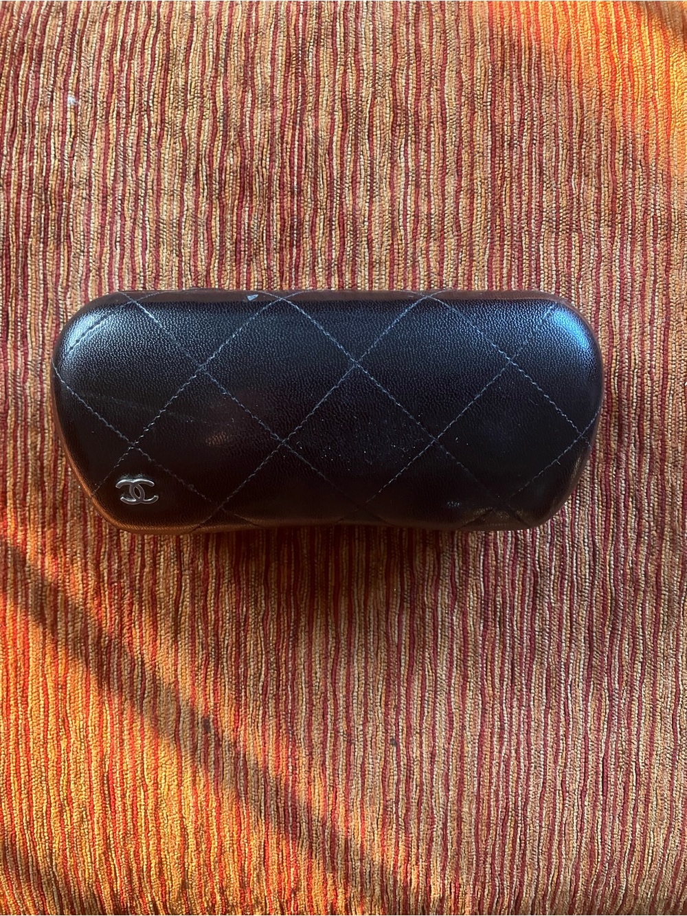 CHANEL Black Quilted Leather Sunglass Case with CC Logo